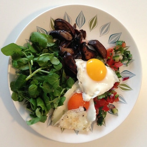 fried eggs, mushrooms, watercress GB Personal Training